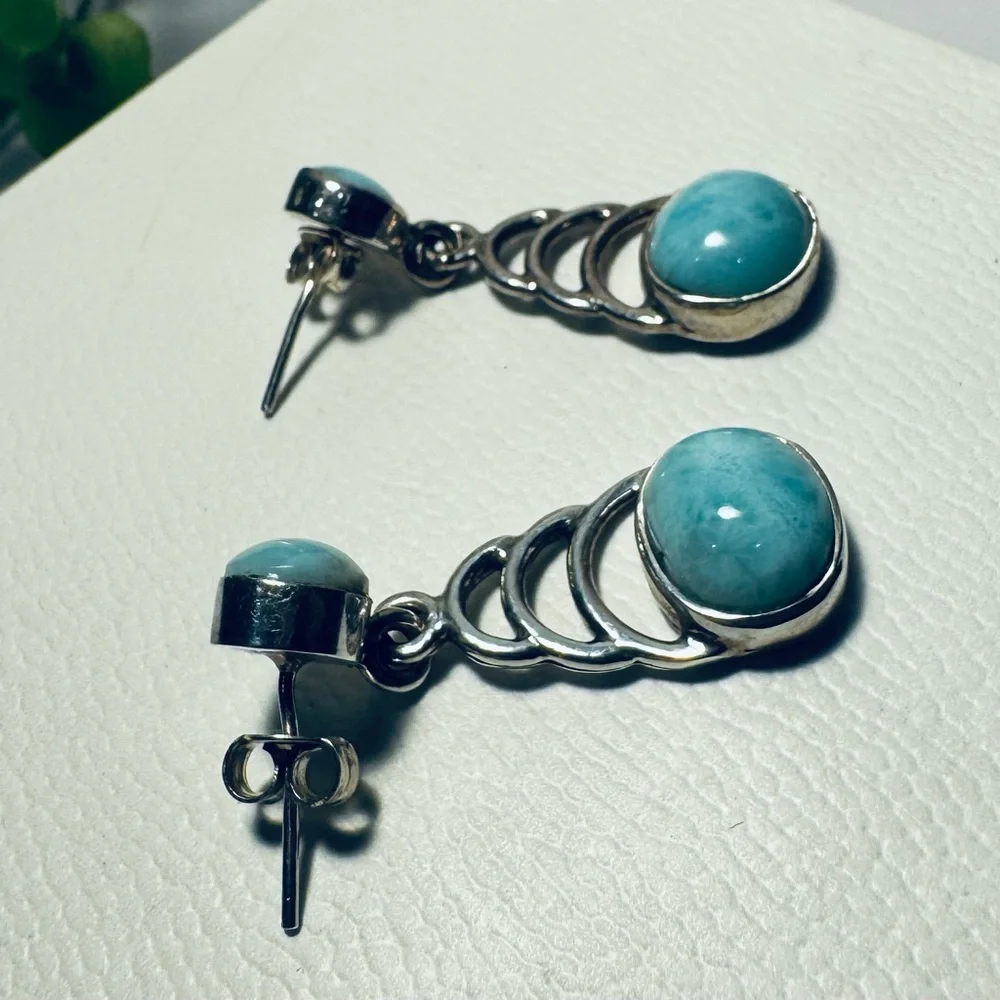 Sterling Silver 925 Larimar Drop Dangle Earrings - Picture 11 of 11